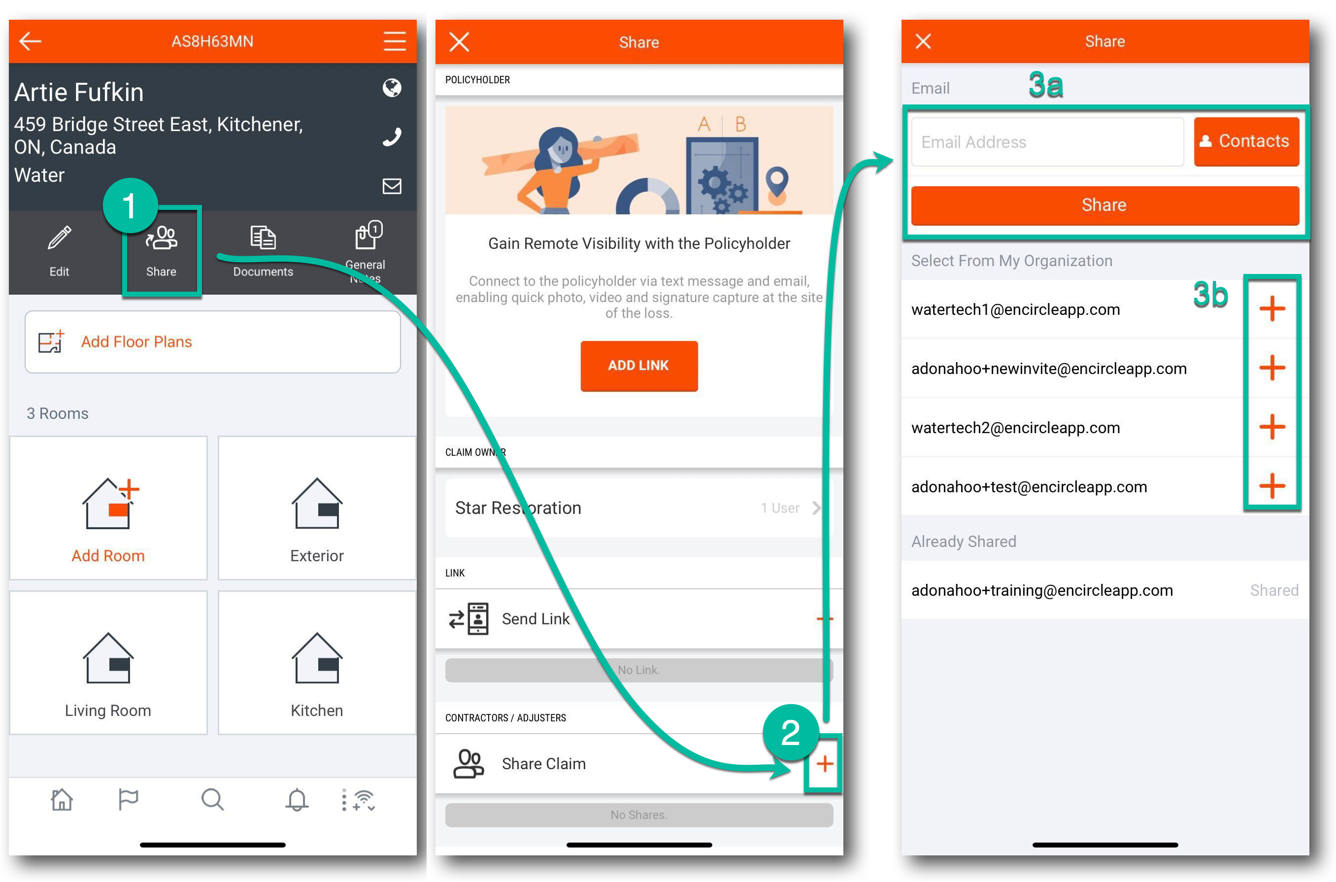 Sharing a claim mobile app encircle